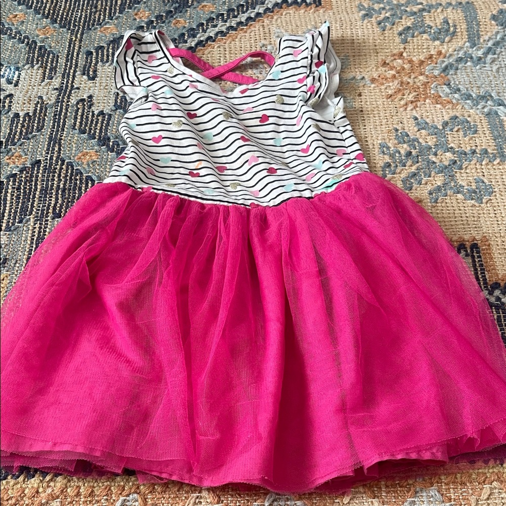 Isaac Mizrahi Girls White Striped Top with Hot Pink Tulle Skirt